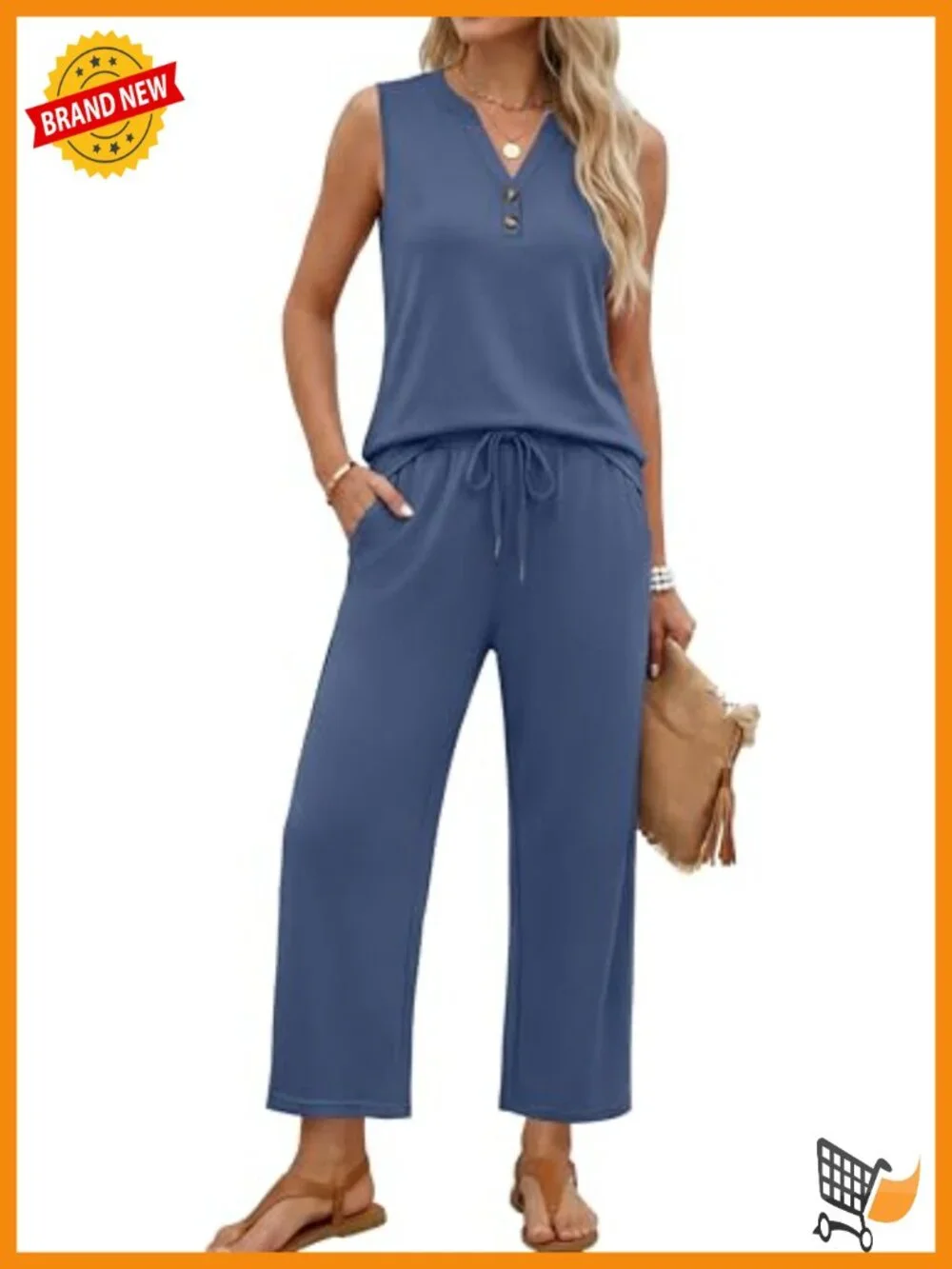 Two Piece Lounge Set V Neck Tank Top Wide Leg Pants Casual Travel Outfit
